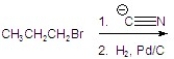 <strong>Give the major product for the following reaction. </strong> A)CH<sub>3</sub>CH<sub>2</sub>NH<sub>2</sub> B)CH<sub>3</sub>CH<sub>2</sub>CH<sub>2</sub>NH<sub>2</sub> C)CH<sub>3</sub>CH<sub>2</sub>CH<sub>2</sub>NHNH<sub>2</sub> D)CH<sub>3</sub>CH<sub>2</sub>CH<sub>2</sub>N NH E)CH<sub>3</sub>CH<sub>2</sub>CH<sub>2</sub>CH<sub>2</sub>NH<sub>2</sub>