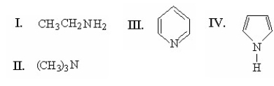 <strong>In the following question choose the best answer. The most basic amine. </strong> A)I B)II C)III D)IV