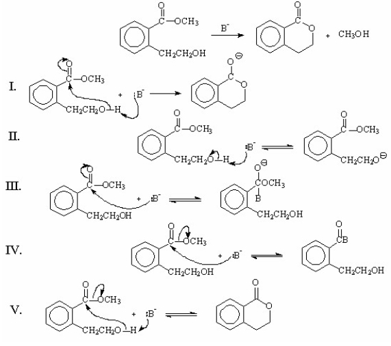 <strong>Which of the following represents the first step(s)in the mechanism involving general-base catalysis for the reaction shown below? </strong> A)I B)II C)III D)IV E)V