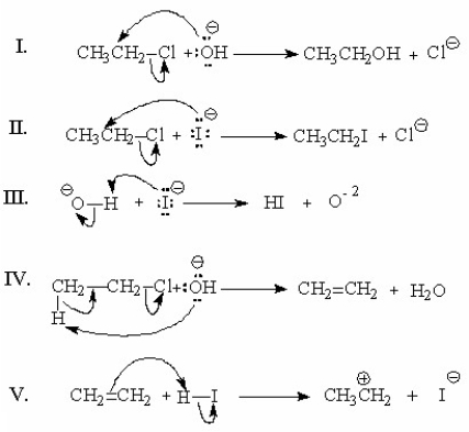 <strong>Which of the following is a step in the mechanism of the reaction shown below? </strong> A)I B)II C)III D)IV E)V