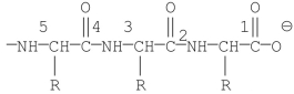 <strong>Which of the labeled bonds in the following peptide chain will break when carboxypeptidase A is used to hydrolyze the chain? </strong> A)1 B)2 C)3 D)4 E)5
