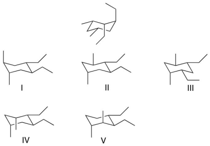 Which of the following represents the ring flipped structure of the molecule below?