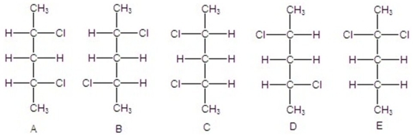 <strong>Identify all pairs of enantiomers. </strong> A)B and D,A and C B)A and C C)B and D D)A and B,A and D,B and C,C and D E)B and D,A and B,A and D,B and C,C and D