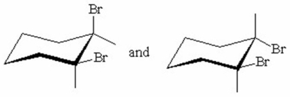 <strong>What is the relationship between the structures shown below? </strong> A)enantiomers B)diastereomers C)configurational isomers D)identical compounds E)constitutional isomers