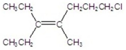 <strong>Name the structure. </strong> A)7-chloro-3-ethyl-4-methyl-3-heptene B)1-chloro-5-ethyl-4-methyl-3-heptene C)1-chloro-3-pentenyl-2-pentene D)cis-7-chloro-3-ethyl-4-methyl-3-heptene E)trans-7-chloro-3-ethyl-4-methyl-3-heptene