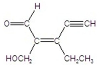 <strong>Name the structure. </strong> A)(Z)-3-ethyl-2-hydroxymethyl-2-penten-4-ynal B)(E)-3-ethyl-2-hydroxymethyl-2-penten-4-ynal C)(Z)-3-ethyl-5-hydroxymethyl-3-penten-1-ynal D)(E)-3-ethyl-5-hydroxymethyl-3-penten-1-ynal E)3-ethyl-5-hydroxymethyl-3-penten-1-ynal