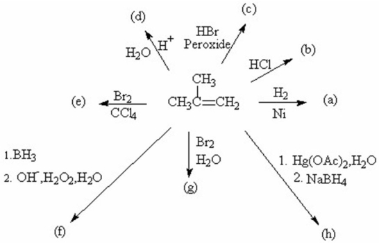 Complete the following tree of reactions by giving the major products: