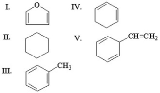 <strong>Which of the following is an aromatic hydrocarbon? </strong> A)I B)II C)III D)IV E)V