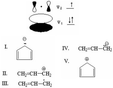Which species is represented by the following distribution of π electrons in the molecular orbitals and energy levels diagram?