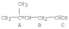 What is the hybridization of the carbons labeled A,B,and C?  