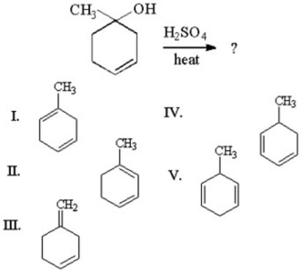 <strong>What is the major product of the following reaction? </strong> A)I B)II C)III D)IV E)V