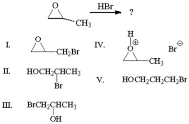 <strong>What is the major product from the following reaction? </strong> A)I B)II C)III D)IV E)V