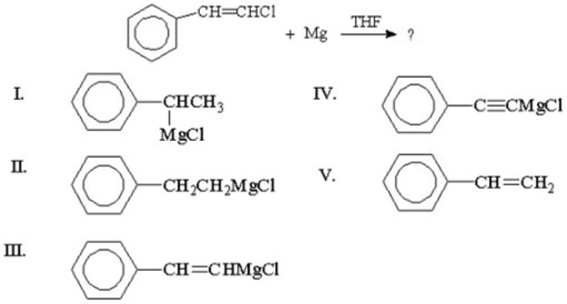 <strong>What is the product of the following reaction? </strong> A)I B)II C)III D)IV E)V