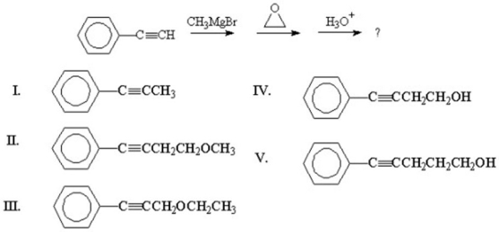 <strong>What is the product of the following reaction sequence? </strong> A)I B)II C)III D)IV E)V