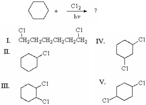 <strong>What is the major product of the following reaction? </strong> A)I B)II C)III D)IV E)V