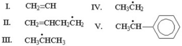 <strong>Which of the following is the most stable radical? </strong> A)I B)II C)III D)IV E)V