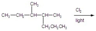 Calculate the percentage of 2-chloro-3,4-dimethylheptane formed in the following reaction.