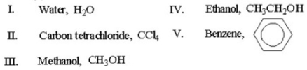 <strong>Which of the following solvents is best used in infrared spectroscopy? </strong> A)I B)II C)III D)IV E)V