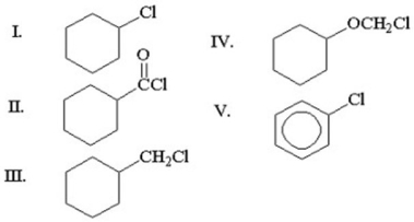 <strong>Which of the following compounds is an acyl chloride? </strong> A)I B)II C)III D)IV E)V