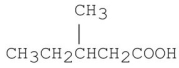 <strong>What is the IUPAC name for the following compound? </strong> A)3-methylpentanoic acid B)isohexanoic acid C)β-methylvaleric acid D)2-methylpentanoic acid E)3-methylvaleric acid