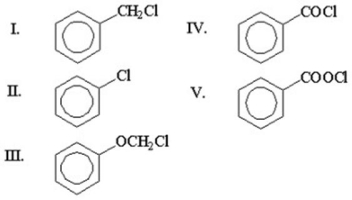 <strong>Which of the following compounds is benzoyl chloride? </strong> A)I B)II C)III D)IV E)V