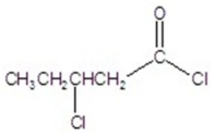<strong>Give the name of the structure. </strong> A)1,3-dichloropentanoate B)3-chloropentanoyl chloride C)2-chloropentyl chloride D)2-chloropentanoyl chloride E)2-chlorobutanoyl chloride