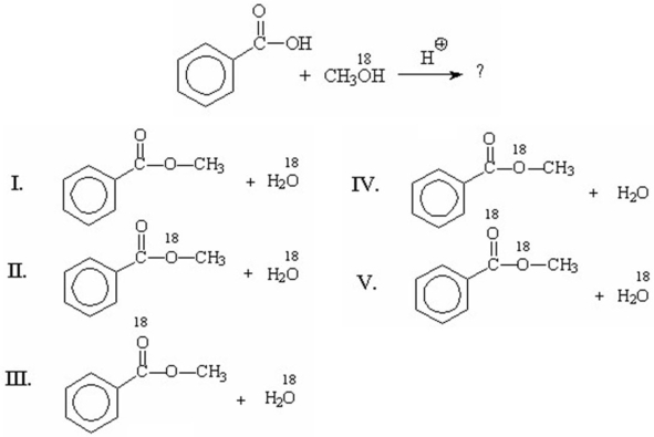 <strong>What is the product obtained from the following reaction? </strong> A)I B)II C)III D)IV E)V