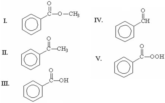 <strong>Which of the following compounds is a ketone? </strong> A)I B)II C)III D)IV E)V