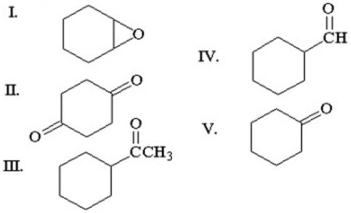 <strong>Which of the following is cyclohexanone? </strong> A)I B)II C)III D)IV E)V