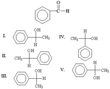 <strong>Which enantiomer is formed from attack of a methyl Grignard reagent on the si face of benzaldehyde? </strong> A)I B)II C)III D)IV E)V