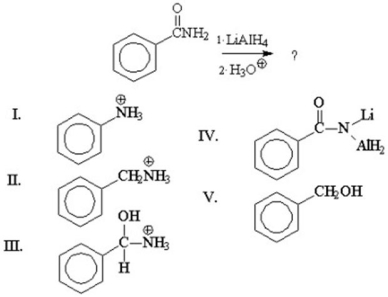 <strong>What is the major product of the following reaction? </strong> A)I B)II C)III D)IV E)V