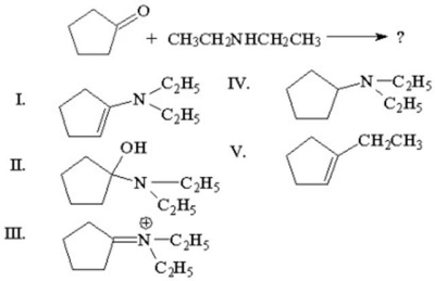 <strong>What is the major organic product of the following reaction? </strong> A)I B)II C)III D)IV E)V