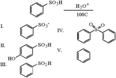 <strong>Predict the major organic product of the following reaction. </strong> A)I B)II C)III D)IV E)V
