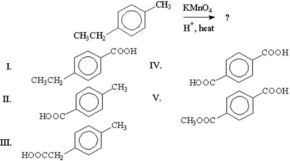 <strong>What is the major product of the following reaction? </strong> A)I B)II C)III D)IV E)V