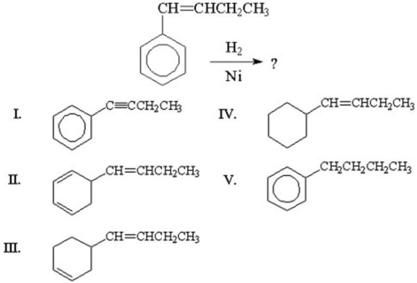 <strong>What is the major product of the following reaction? </strong> A)I B)II C)III D)IV E)V
