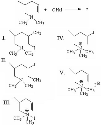 <strong>What is the product of the following reaction? </strong> A)I B)II C)III D)IV E)V
