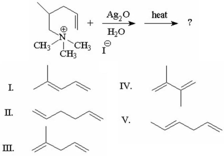 <strong>What is the major alkene formed in the following reaction? </strong> A)I B)II C)III D)IV E)V