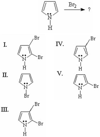 <strong>What is the major product of the following reaction? </strong> A)I B)II C)III D)IV E)V