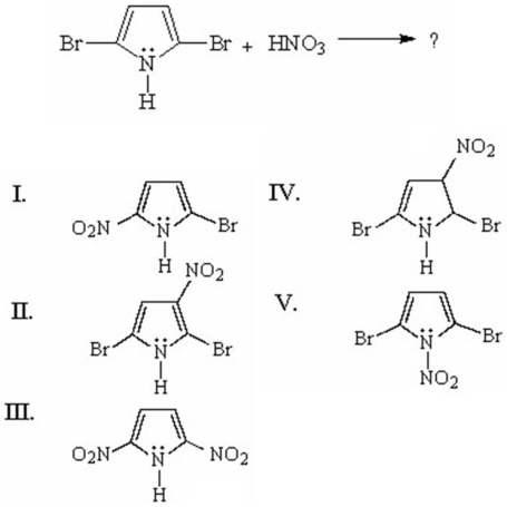 <strong>What is the major product of the following reaction? </strong> A)I B)II C)III D)IV E)V