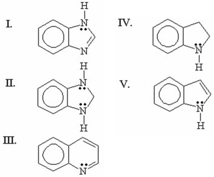 <strong>Which of the following compounds is indole? </strong> A)I B)II C)III D)IV E)V