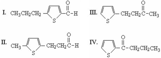 An unknown compound has the formula C<sub>8</sub>H<sub>10</sub>OS,and is known to contain a thiophene ring.The proton NMR spectrum of this compound is: δ0.98,triplet,3H Δ1)74,multiplet,2H Δ2)80,triplet,2H Δ7)04,multiplet,1H Δ7)55,multiplet,2H What is the structure of this unknown?