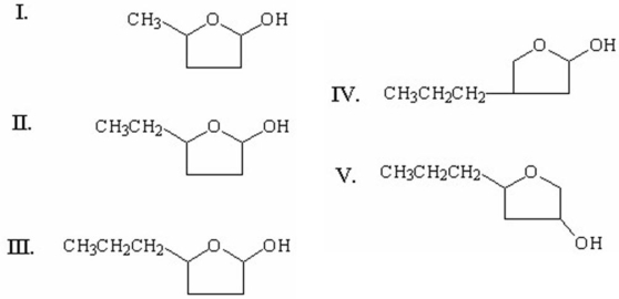 Which of the following is the cyclic hemiacetal formed from 4-hydroxyheptanal?