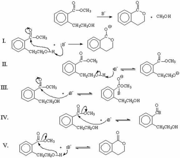 Which of the following represents the first step(s)in the mechanism involving general-base catalysis for the reaction shown below?