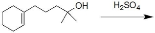 Predict the product of the following reaction involving general acid catalysis. (Hint: Six membered ring is formed through intramolecular cyclization.)