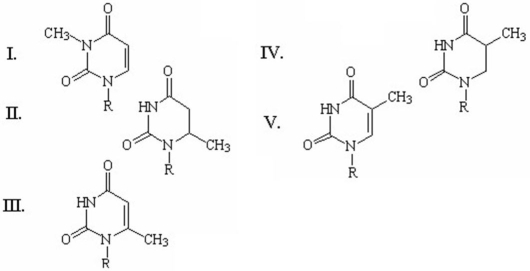 <strong>The thymine molecule used for the biosynthesis of DNA is synthesized from uracil as shown below. The structure of dTMP is a methylated dUMP.What is the structure of dTMP? </strong> A)I B)II C)III D)IV E)V