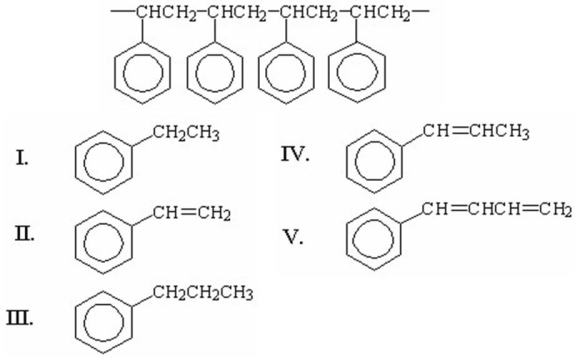<strong>What is the structure of the monomer from which the following polymer is made? </strong> A)I B)II C)III D)IV E)V