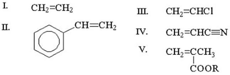 <strong>Which of the following is more likely to undergo both radical and cationic polymerization? </strong> A)I B)II C)III D)IV E)V
