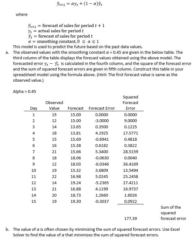 The exponential smoothing model is given by,