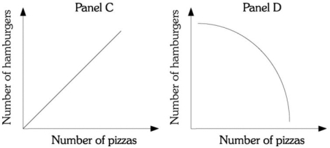 Refer to the information provided in Figure 6.14 below to answer the questions that follow. Figure 6.14 -Refer to Figure 6.14. Assume Ellen has two products available, pizza and hamburgers. Ellen must be compensated with more pizzas as she gives up more burgers. The curve in Panel ________ represents her indifference curve.