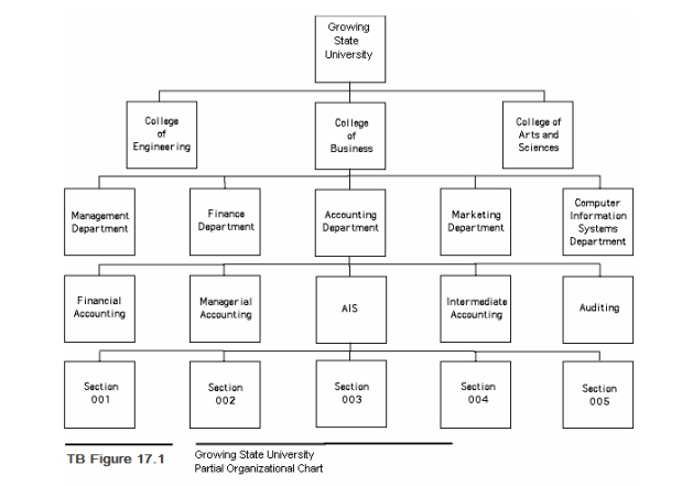 Growing State University (GSU) is planning to change from its batch-oriented grade reporting system (BGRS) to a new, online grade reporting system (OGRS).The partial organization chart for GSU appears in TB Figure 17.1.TB Figure TB 17.2 is reproduced from Chapter 17 and shows three possible system implementation approaches.Required: Demonstrate your understanding of the three approaches in TB Figure 17.2 by constructing an example from the GSU scenario to explain (in one paragraph for each) how each approach might be applied at GSU.Be specific as to which of GSU's organizational units would convert to OGRS and when.Assume that time X in TB Figure 17.2 is the start of the 20X8 fall semester.Make and state any other assumptions you feel are necessary.